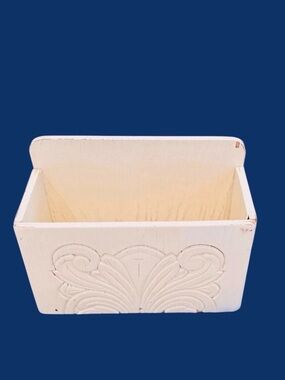 SHABBY CHIC Wooden Vintage Ivory Chippy Painted Desk Organizer Wood Box Mail Bin